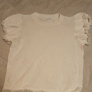 THML Cream Ruffle Sleeve Tee